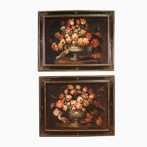 Lombard Schule, Stillleben mit Blumenvase, 1680, Öl auf Leinwand, Gerahmt, 2er Set