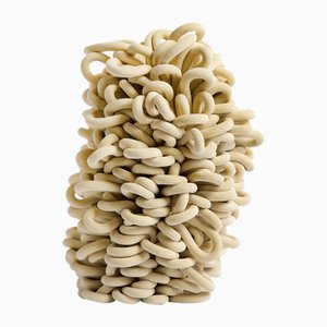 Soft Yellow Doodle Vessel Sculpture by Christina Schou Christensen