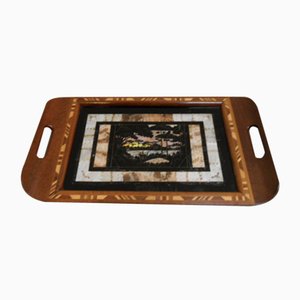 Plateau Vintage en Acajou avec Incrustation, 1950s