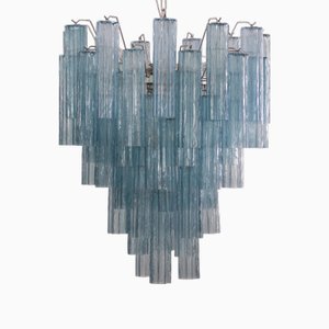 Italienischer Kronleuchter aus blauem Tronchi Murano Glas, 1980er