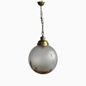 Lampada a sospensione Mid-Century in vetro di Murano e ottone, Italia, anni '70