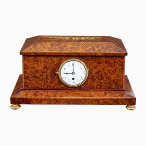 Early 20th Century Burr Yew Desktop Box with Clock, 1920s