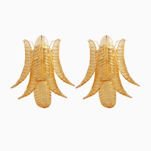 Vintage Wall Sconces in Amber Murano Glass, 1990s, Set of 2
