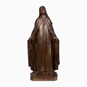 Grande Statue Holy Maria en Plâtre Peint en Bronze, Belgique, 1930s