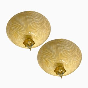 Venetian Murano Glass Flushmount Lights, 1970s, Set of 2