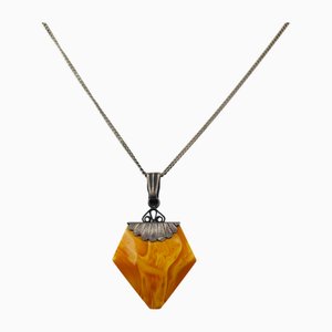 Vintage Baltic Amber with Silver Pendant and Chain