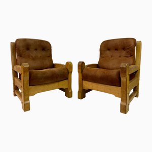 Set of Brutalist Armchairs in Oak, 1960s