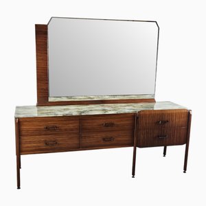 Mid-Century Teak Chest of Drawers with Large Mirror and Worked Glass, 1960