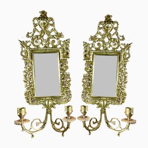 Napoleon III Double Wall Sconces with Beveled Mirrors in Gilt Bronze, Set of 2