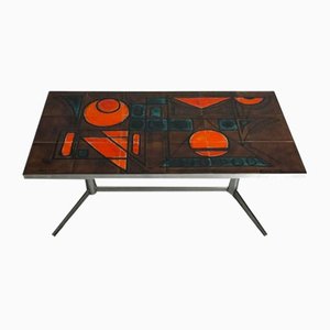 French Metal and Ceramic Coffee Table from Vallarius, 1960s