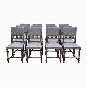 Henry II Chairs in Walnut and Leatherette, Set of 12