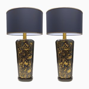 Italienische Vintage Tischlampen aus Schwarzer & Goldglasierter Keramik, 1980er, 2er Set