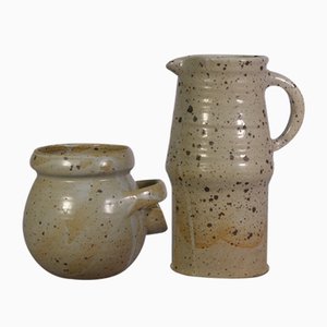 Pyrite Stoneware Pot and Pitcher by Lanusé / Fégréac, 1960s, Set of 2