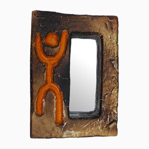 Mid-Century French Ceramic Framed Mirror from Galerie Palissy Vallauris, 1950s