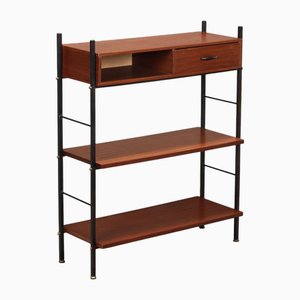 Vintage Mahogany Veneer, Brass & Metal Console, Italy, 1960s