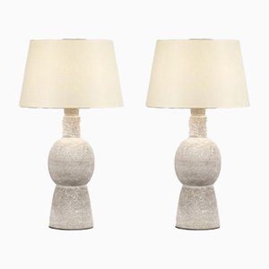 Große weiße Bilboquet Lampen aus Steingut von Atelier Cabanel, 2er Set