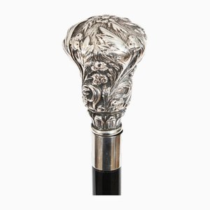 Antique French Silver Topped Walking Stick, 1890s