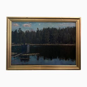 Stanislaw Zukowski, Body of Water at Dusk, Oil on Cardboard