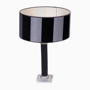 Vintage Tischlampe mit Stoffschirm in Schwarz und Grau