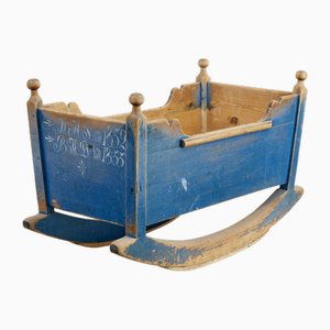 Antique Swedish Painted Pine Cradle, 1860