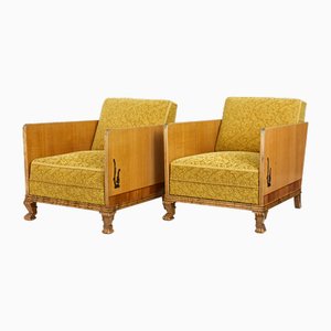 Poltrone Art Deco in olmo e betulla, 1930, set di 2