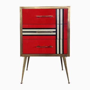 Comò in vetro di Murano rosso, anni '80