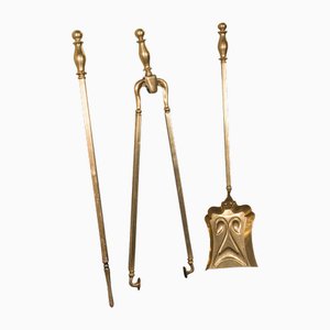 Antique English Fireside Tools in Brass, Set of 3