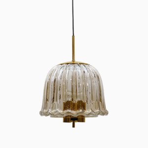 Große Hängelampe aus Messing & Rauchglas von Limburg, 1960er