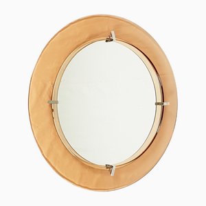 Round Salmon Glass Wall Mirror from Cristal Art, 1960s