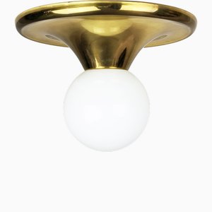 Brass and Opaline Glass Shade Ball Wall Lamp by Achille Castiglioni for Flos, 1960s