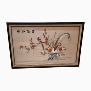 Vintage Asian Hand Embroidery on Silk, 1930s