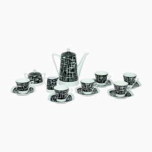 Servizio da caffè Helena/Milenium con decorazione grafica in bianco e nero di Edmund Ruszczyński per ZPS Wawel, Polonia, 1958, set di 15