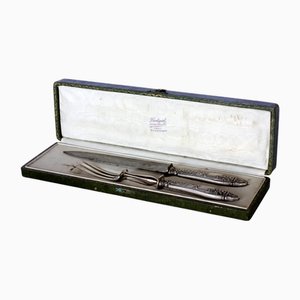 Art Nouveau France Roasted Silver Cutlery with Box, 1890s, Set of 2