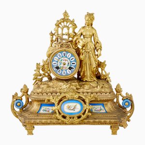 Antique French Gilt Mantle Clock with Sevres Plaques, 1890