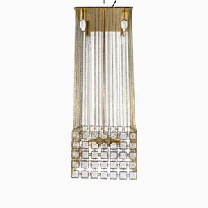 Brass Chandelier with Glass Elements attributed to Gaetano Sciolari