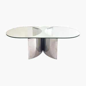 Table Basse Jorn en Acier Chromé & Cristal Argenté Mod. 3102 par Giuseppe Raimondi pour Cristal Art, Italie, 1970s