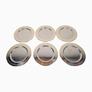 Vintage Stainless Steel with Gilded Rim Underplates from Tutto Gold, 1970s, Set of 6