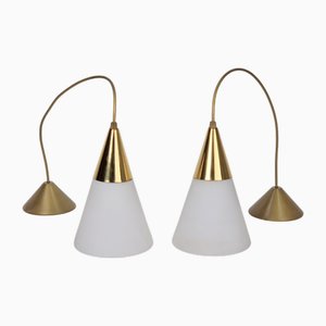 Vintage Pendant Lamp in Milk Glass and Brass, 1970s, Set of 2
