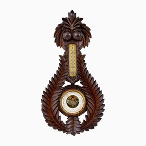 Antique Danish Carved Walnut Barometer, 1890
