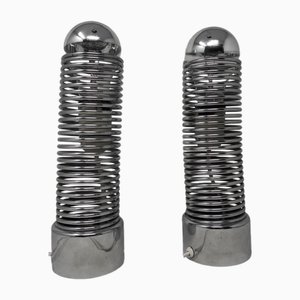 Lampade da tavolo Jo Jo vintage in metallo cromato attribuite a Heninz Brenker per Guzzini, anni '70, set di 2