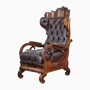 Sedia reclinabile della metà del XIX secolo in mogano e pelle, Francia, metà XIX secolo