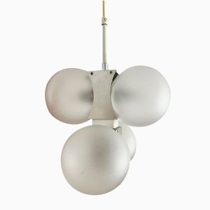 Lampada da soffitto vintage Space Age con sfere in vetro opaco e supporto cromato, Germania, anni '60