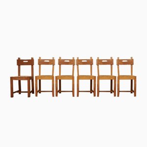 Brutalist Chairs with Rush Seats, 1970s, Set of 6