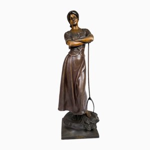 A.J. Scotte, Harvesting Girl Statue, 1890s-1900s, Metal