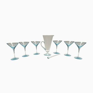 Verres à Cocktail et Pichet en Verre de Murano Bleu Clair par La Murrina, 1980s, Set de 7
