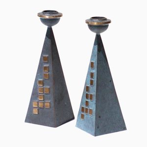 Brutalistischer Kerzenhalter aus Bronze von Strassacker Kunstguss Sussen, 1960er, 2er Set