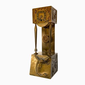 Orologio da camino Art Déco in bronzo con pendolo e chiave a carica originale, anni '20