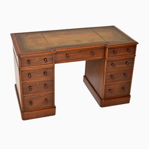 Victorian Leather Top Pedestal Desk, 1860s