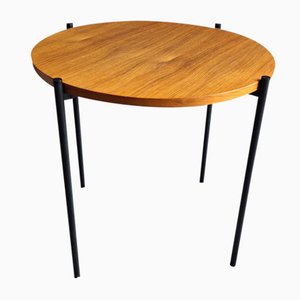 Table d'Appoint Vintage avec Structure en Métal Noir et Plateau Rond en Teck, 1970s