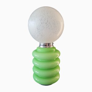 Lámpara de mesa en blanco y verde de cristal de Murano y metal cromado, años 70